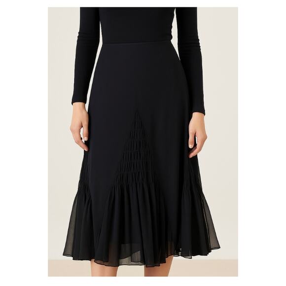 Black Sheer Mesh Godet Midi Skirt Size 12 Flounce Hem Romantic Whimsigoth Boho - Picture 1 of 11
